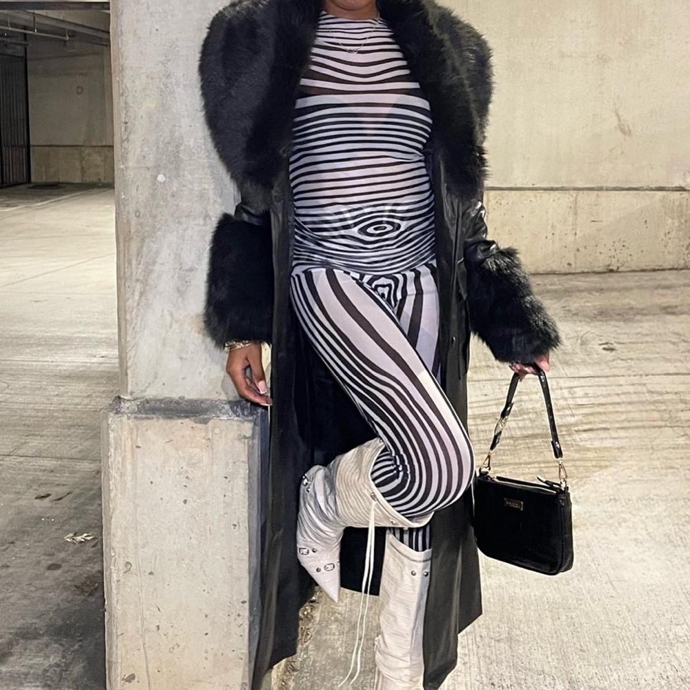 Black and White Striped Mesh Set